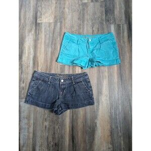 Lot of 2 American Rag Micro Shorts Size 5 Teal Chino Denim Jean 2" Inseam